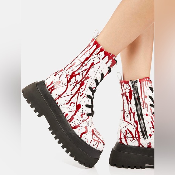 Dolls Kill TRICKZ N' TREATZ SCREAM QUEEN COMBAT BOOTS Size 9 Platform Gothic - Picture 12 of 15